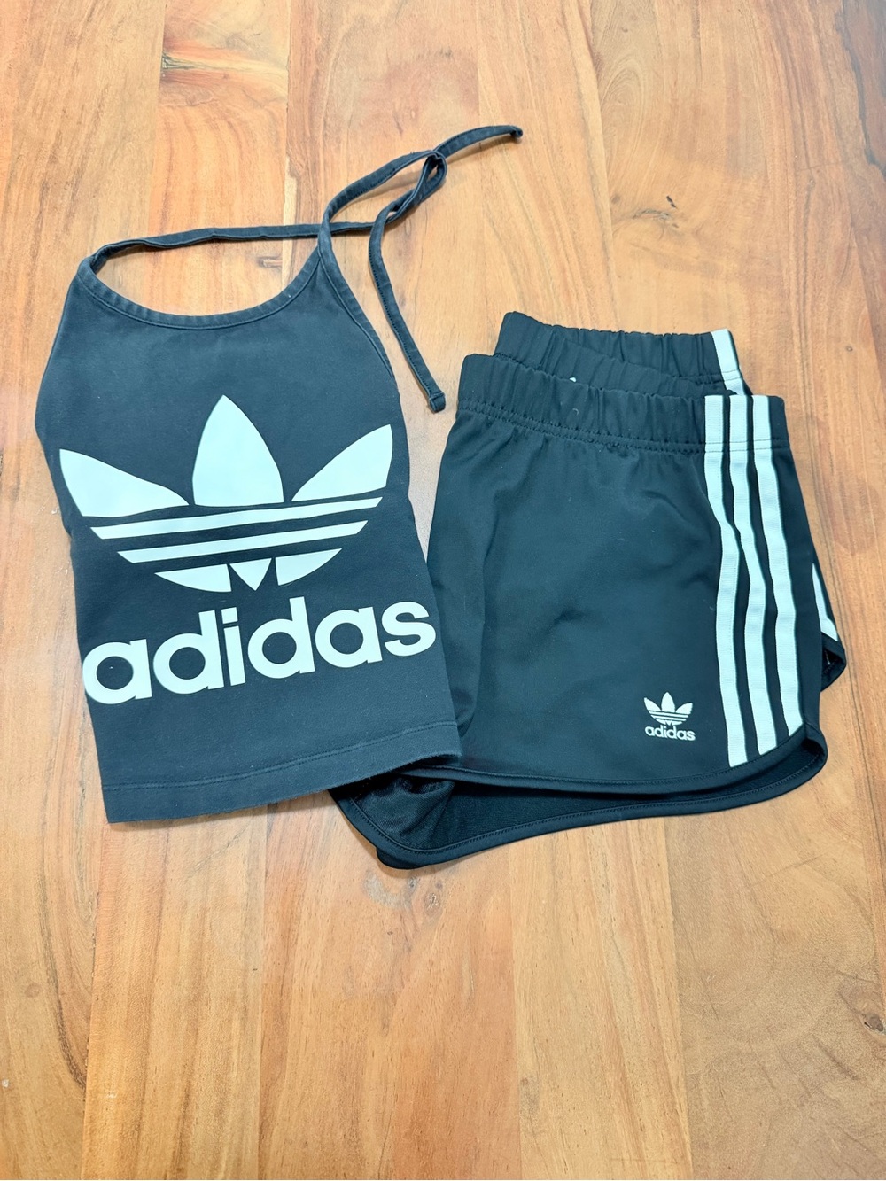 Bundle Cotton Y2K  adidas Black halterTop and Shorts Set women’s size L